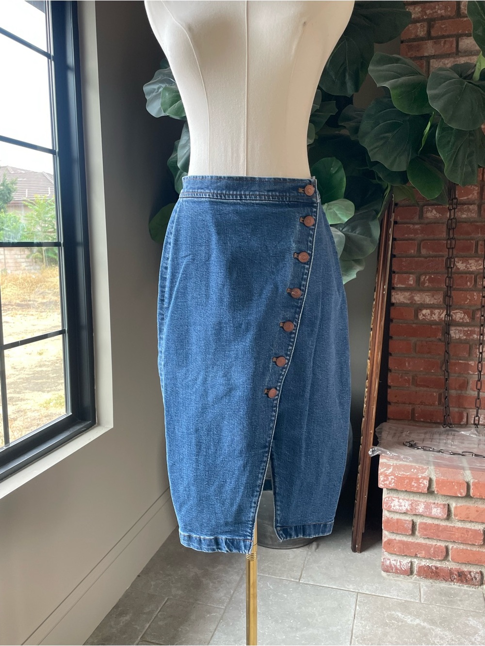 Madewell Blue Denim Asymmetrical Button Pencil Skirt